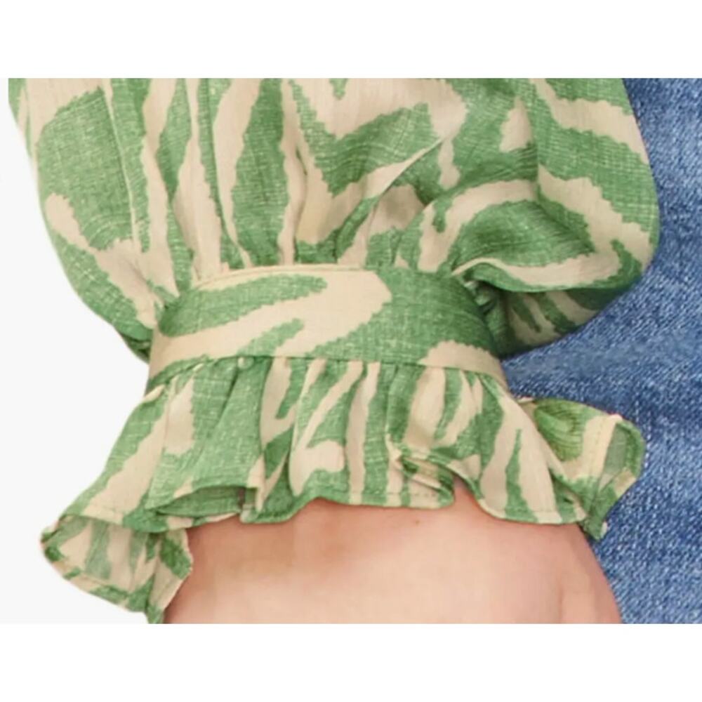 Vince Camuto Abstract Zebra Print Blouse Ruffle Top | Plus 3X, Green Cream NEW - Picture 4 of 14